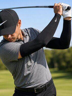 NEW Nike Golf Black Arm Sleeves Pair w/ Storage Bag Swoosh